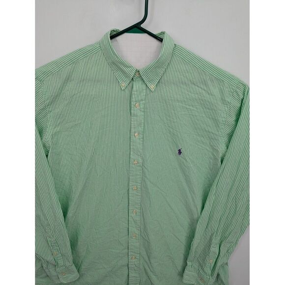 Ralph Lauren Men's Classic Fit Green Striped Long Sleeve Button Down Shirt, 2XLT - Picture 3 of 7